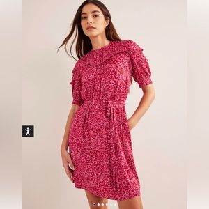 Boden Pink Floral Ruffle-Detail Short Dress